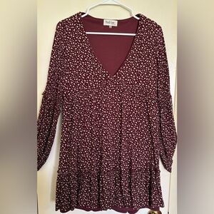 Peach Love California Maroon Floral Babydoll Dress